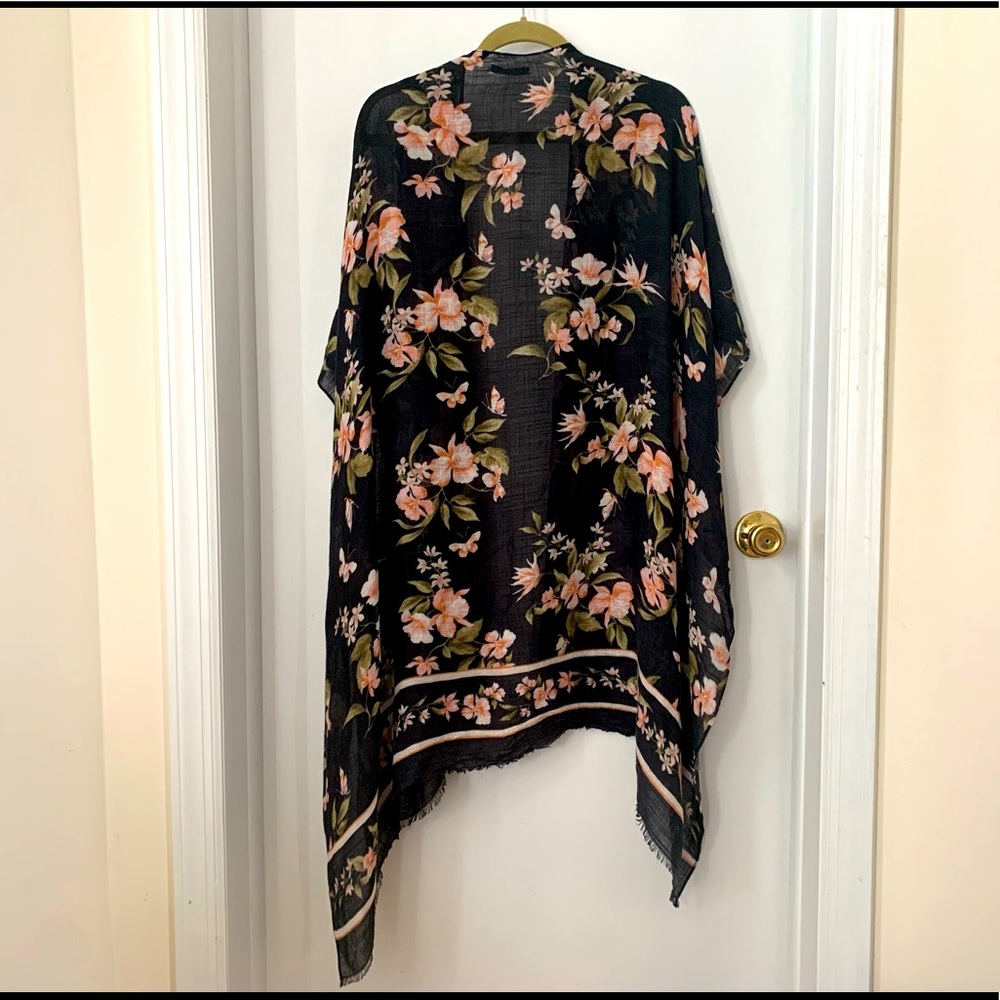 Super soft black floral cape wrap